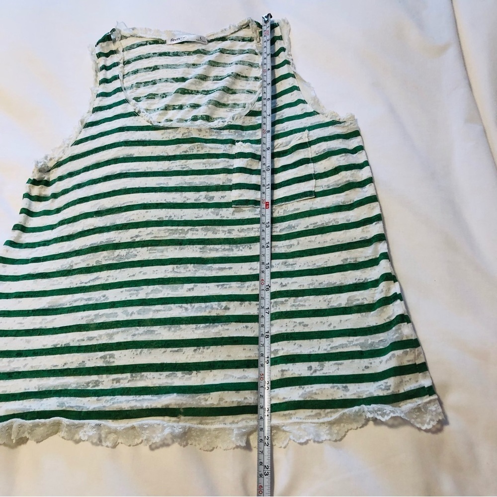 💜3 for $30 Femme Large Green/White Stripe Burnout Tank Lace Trim - Picture 4 of 10
